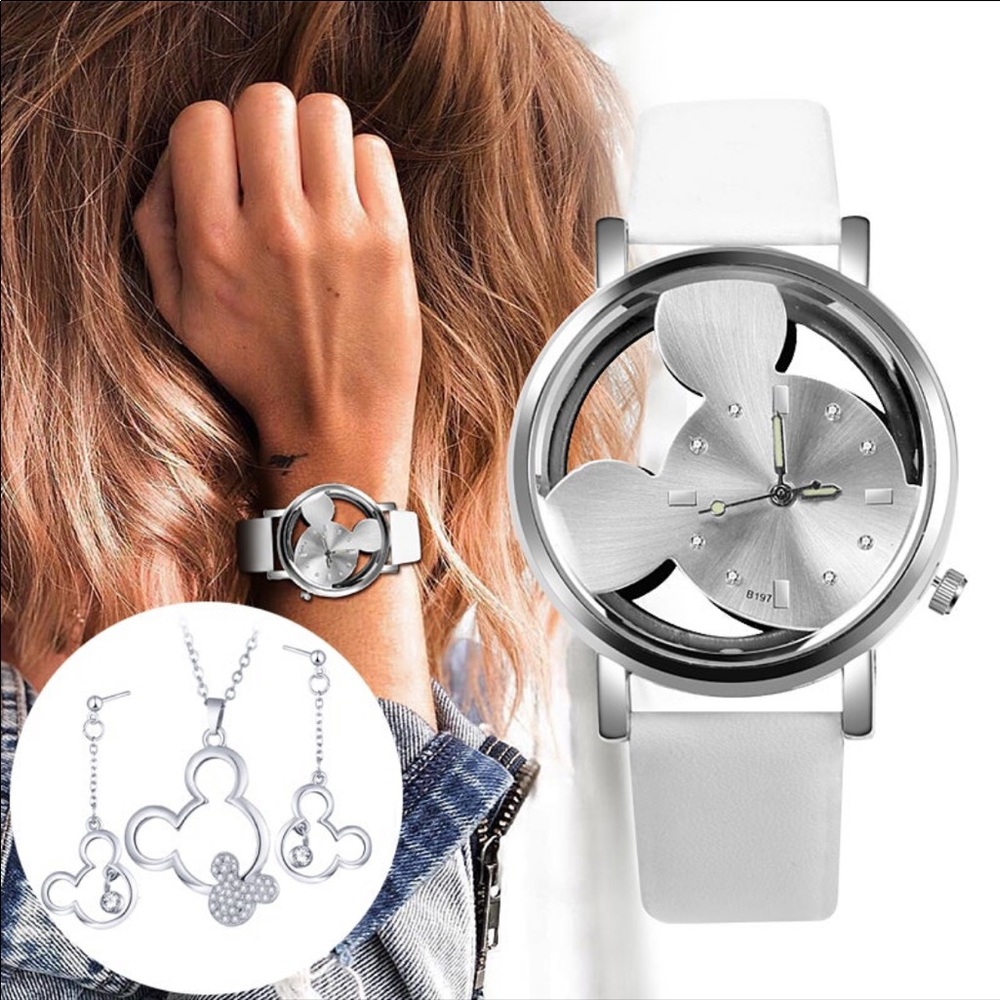 Mickey Mouse Watch Necklace/Earrings Set